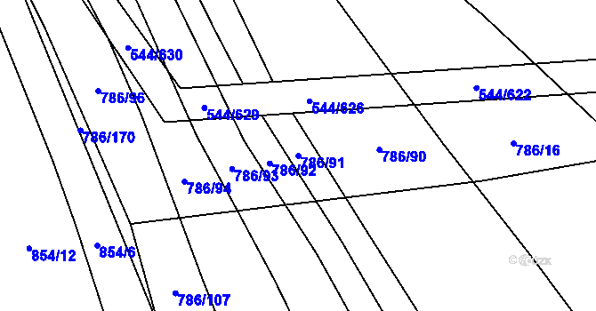 Parcela st. 786/91 v KÚ Dambořice, Katastrální mapa