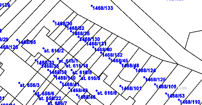 Parcela st. 1468/132 v KÚ Dambořice, Katastrální mapa