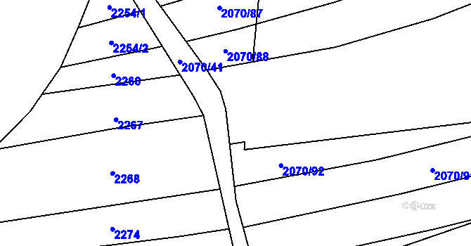 Parcela st. 2070/93 v KÚ Dambořice, Katastrální mapa
