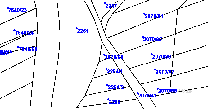 Parcela st. 2070/98 v KÚ Dambořice, Katastrální mapa