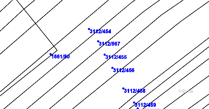 Parcela st. 3112/455 v KÚ Dambořice, Katastrální mapa