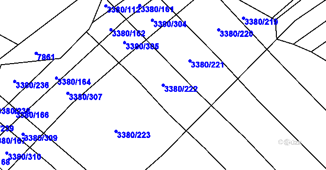 Parcela st. 3380/222 v KÚ Dambořice, Katastrální mapa