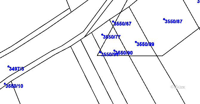 Parcela st. 3550/91 v KÚ Dambořice, Katastrální mapa