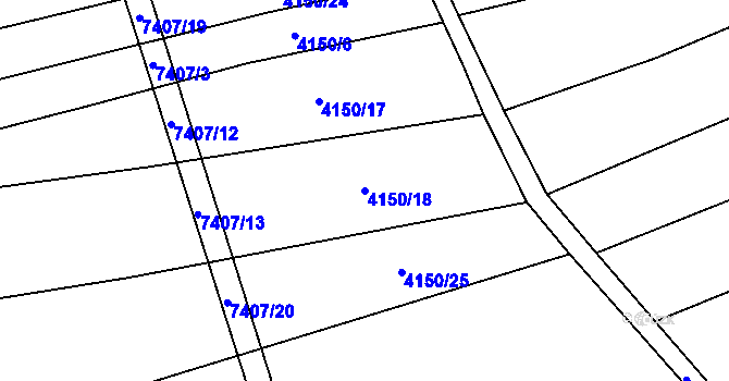 Parcela st. 4150/18 v KÚ Dambořice, Katastrální mapa