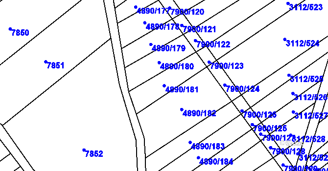 Parcela st. 4890/181 v KÚ Dambořice, Katastrální mapa
