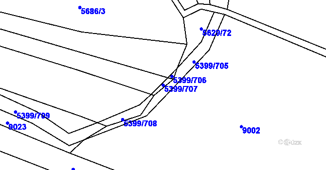 Parcela st. 5399/707 v KÚ Dambořice, Katastrální mapa