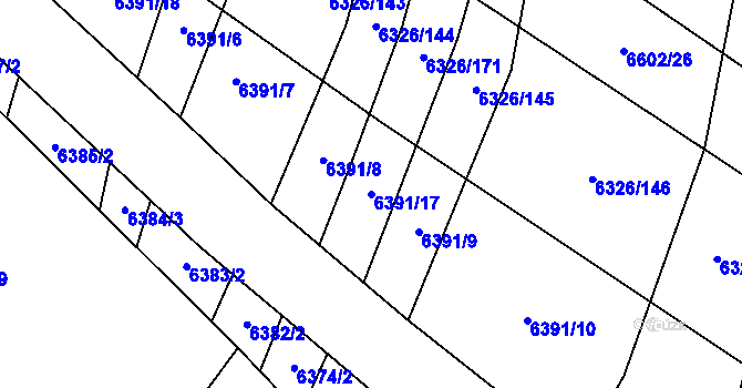 Parcela st. 6391/17 v KÚ Dambořice, Katastrální mapa