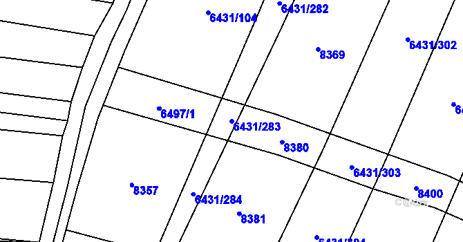 Parcela st. 6431/283 v KÚ Dambořice, Katastrální mapa
