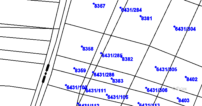 Parcela st. 6431/285 v KÚ Dambořice, Katastrální mapa