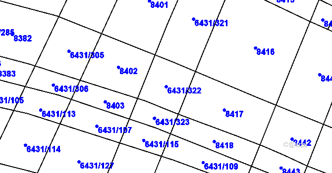 Parcela st. 6431/322 v KÚ Dambořice, Katastrální mapa