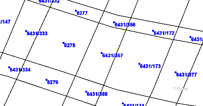 Parcela st. 6431/357 v KÚ Dambořice, Katastrální mapa