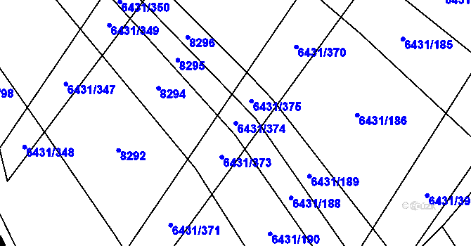 Parcela st. 6431/374 v KÚ Dambořice, Katastrální mapa