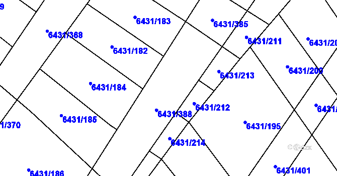 Parcela st. 6431/386 v KÚ Dambořice, Katastrální mapa