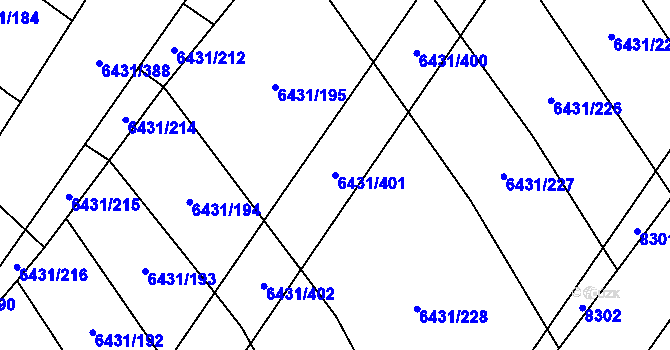 Parcela st. 6431/401 v KÚ Dambořice, Katastrální mapa