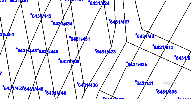 Parcela st. 6431/423 v KÚ Dambořice, Katastrální mapa