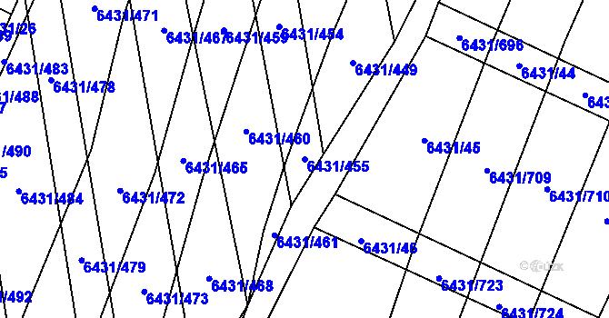 Parcela st. 6431/455 v KÚ Dambořice, Katastrální mapa