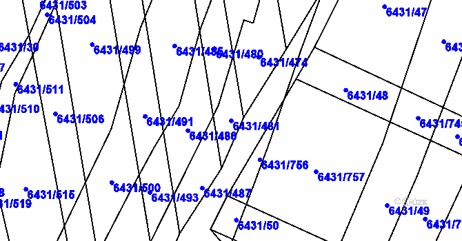 Parcela st. 6431/481 v KÚ Dambořice, Katastrální mapa