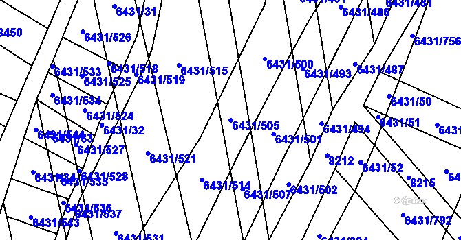 Parcela st. 6431/505 v KÚ Dambořice, Katastrální mapa