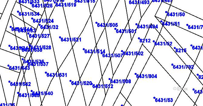 Parcela st. 6431/507 v KÚ Dambořice, Katastrální mapa