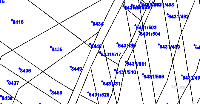 Parcela st. 6431/517 v KÚ Dambořice, Katastrální mapa