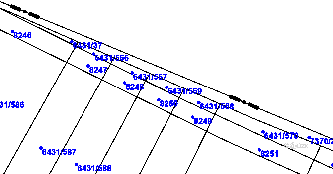 Parcela st. 6431/569 v KÚ Dambořice, Katastrální mapa