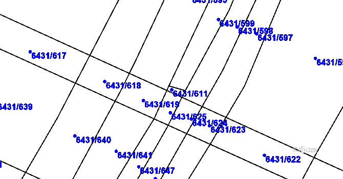 Parcela st. 6431/611 v KÚ Dambořice, Katastrální mapa