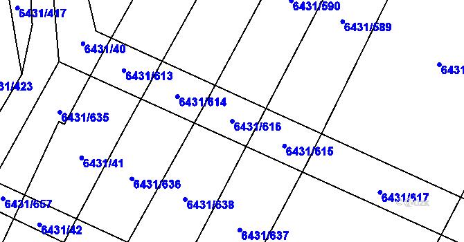Parcela st. 6431/616 v KÚ Dambořice, Katastrální mapa