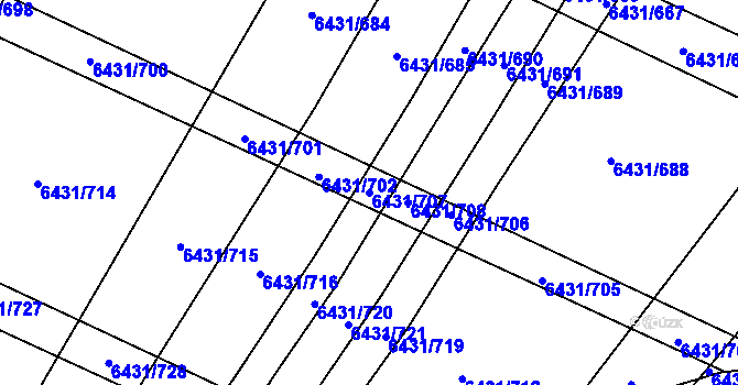 Parcela st. 6431/707 v KÚ Dambořice, Katastrální mapa