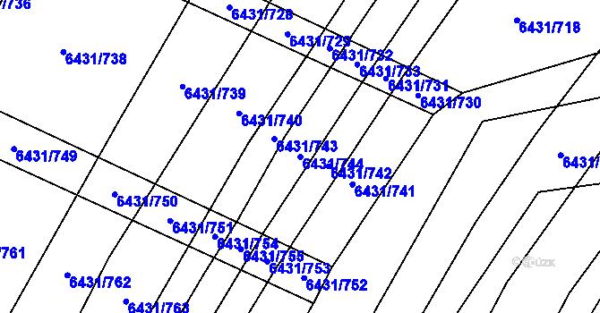 Parcela st. 6431/744 v KÚ Dambořice, Katastrální mapa