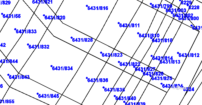 Parcela st. 6431/823 v KÚ Dambořice, Katastrální mapa