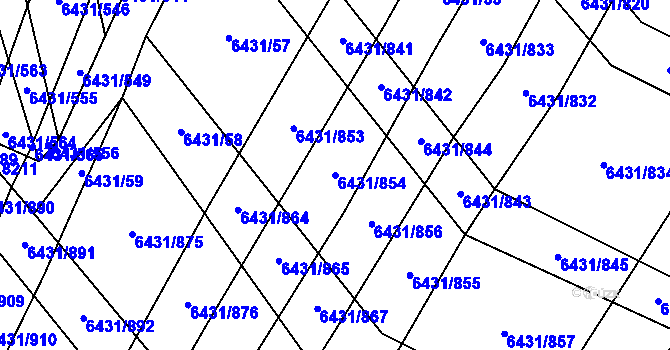 Parcela st. 6431/854 v KÚ Dambořice, Katastrální mapa