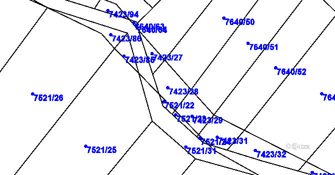 Parcela st. 7423/28 v KÚ Dambořice, Katastrální mapa