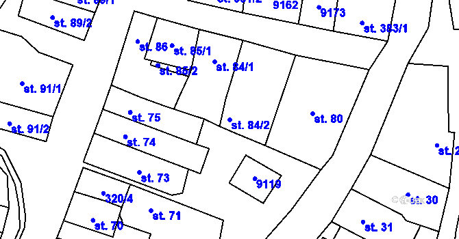 Parcela st. 84/2 v KÚ Dambořice, Katastrální mapa