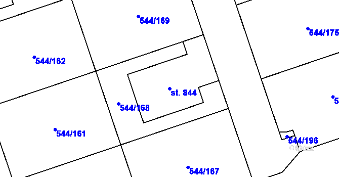 Parcela st. 844 v KÚ Dambořice, Katastrální mapa