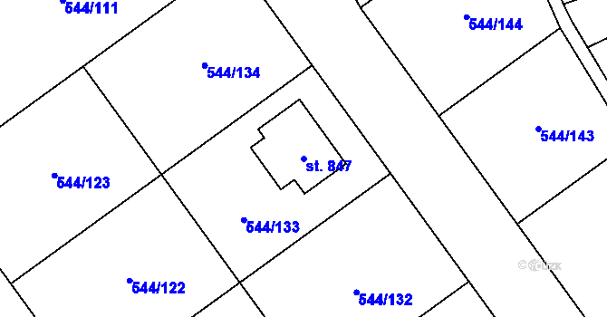 Parcela st. 847 v KÚ Dambořice, Katastrální mapa