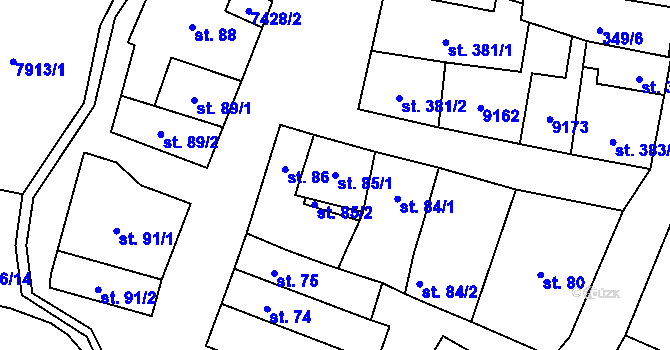 Parcela st. 85/1 v KÚ Dambořice, Katastrální mapa