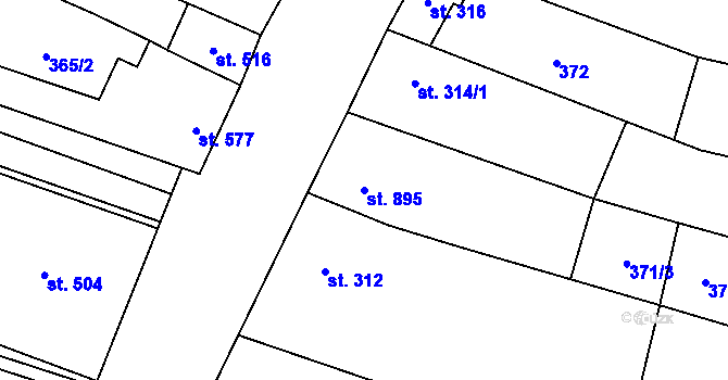 Parcela st. 895 v KÚ Dambořice, Katastrální mapa