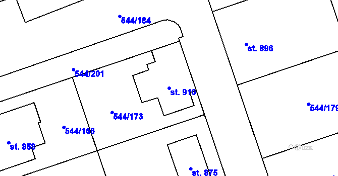 Parcela st. 910 v KÚ Dambořice, Katastrální mapa