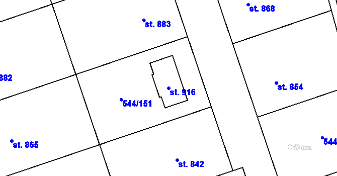 Parcela st. 916 v KÚ Dambořice, Katastrální mapa
