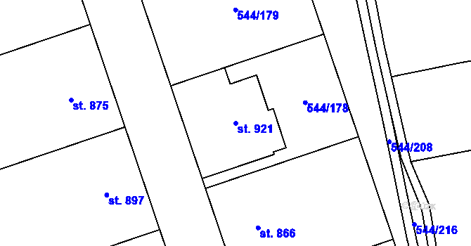 Parcela st. 921 v KÚ Dambořice, Katastrální mapa