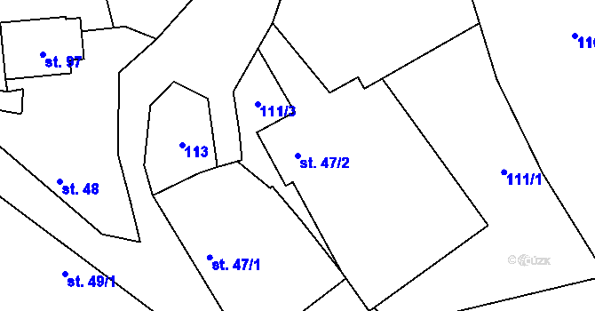 Parcela st. 47/2 v KÚ Daměnice, Katastrální mapa