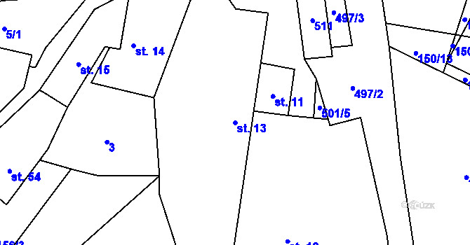 Parcela st. 13 v KÚ Damíč, Katastrální mapa