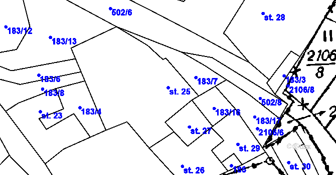 Parcela st. 25 v KÚ Damíč, Katastrální mapa