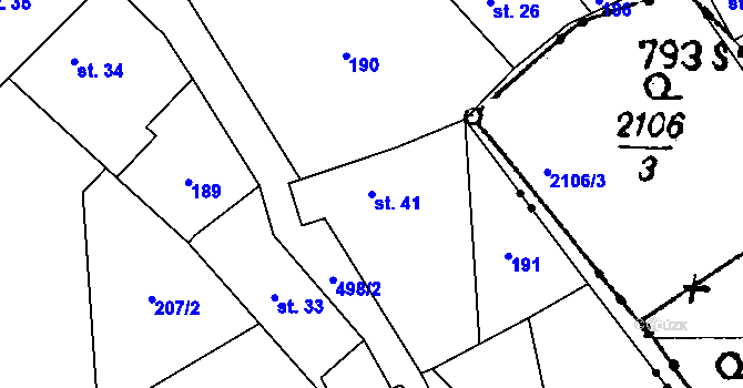 Parcela st. 41 v KÚ Damíč, Katastrální mapa