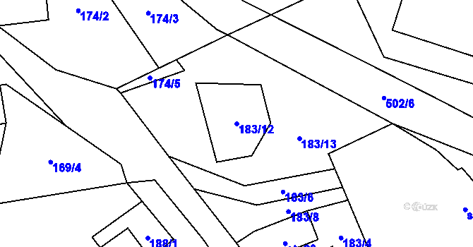 Parcela st. 183/12 v KÚ Damíč, Katastrální mapa