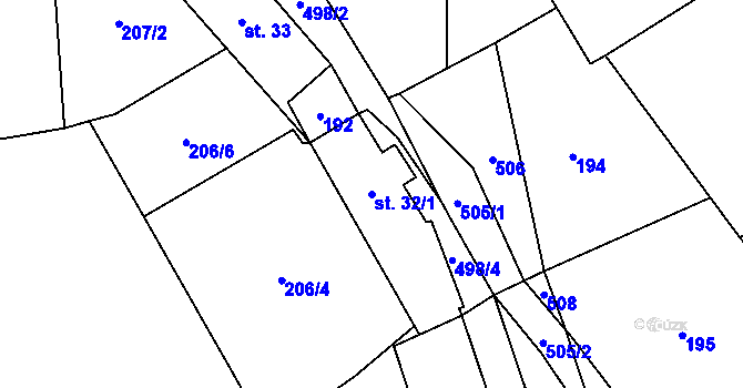 Parcela st. 32/1 v KÚ Damíč, Katastrální mapa