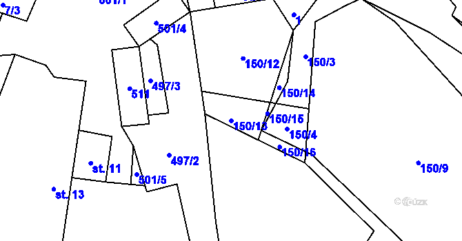 Parcela st. 150/13 v KÚ Damíč, Katastrální mapa
