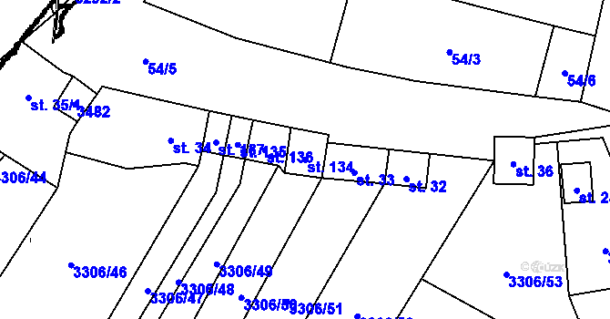 Parcela st. 134 v KÚ Damnice, Katastrální mapa