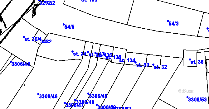 Parcela st. 136 v KÚ Damnice, Katastrální mapa