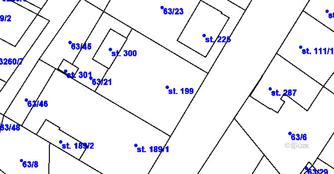 Parcela st. 199 v KÚ Damnice, Katastrální mapa